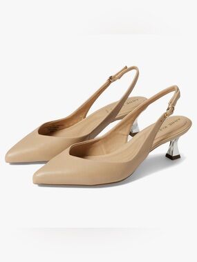 Anne Klein Izzie Nude Smooth Slingback Kitten Heels Pointed Toe Size 8.5